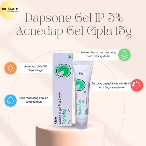 Dapsone Gel IP 5% 15g Acnedap Gel 15G Hỗ Trợ Giảm Mụn