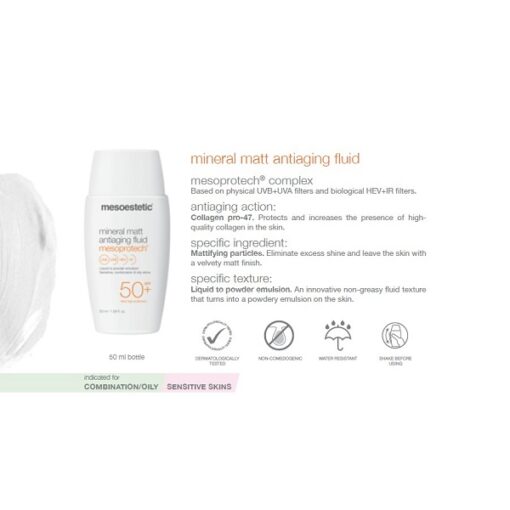Kem Chống Nắng Mesoestetic Mineral Matt Antiaging Fluid SPF50 50ml Cho Da Dầu, Da Nhạy Cảm