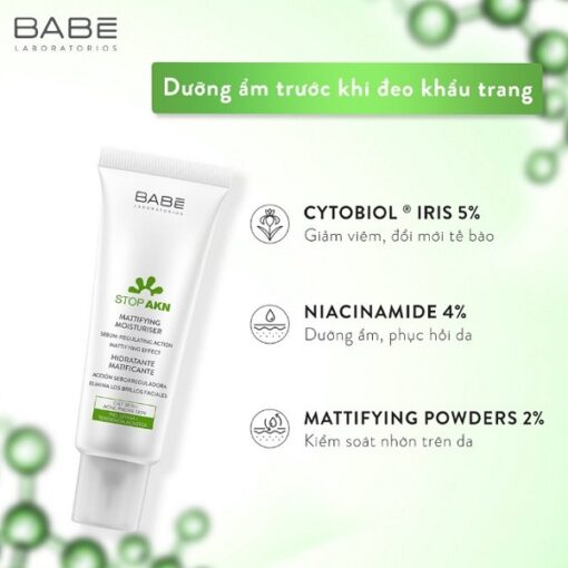 Kem Dưỡng Ẩm Giảm Mụn Babe Stop AKN Mattifying Moisturiser 50ml