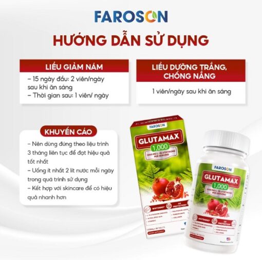 Faroson Glutamax 1000 Viên Uống Hỗ Trợ Trắng Da của Mỹ [Chính Hãng Hàng Công Ty]